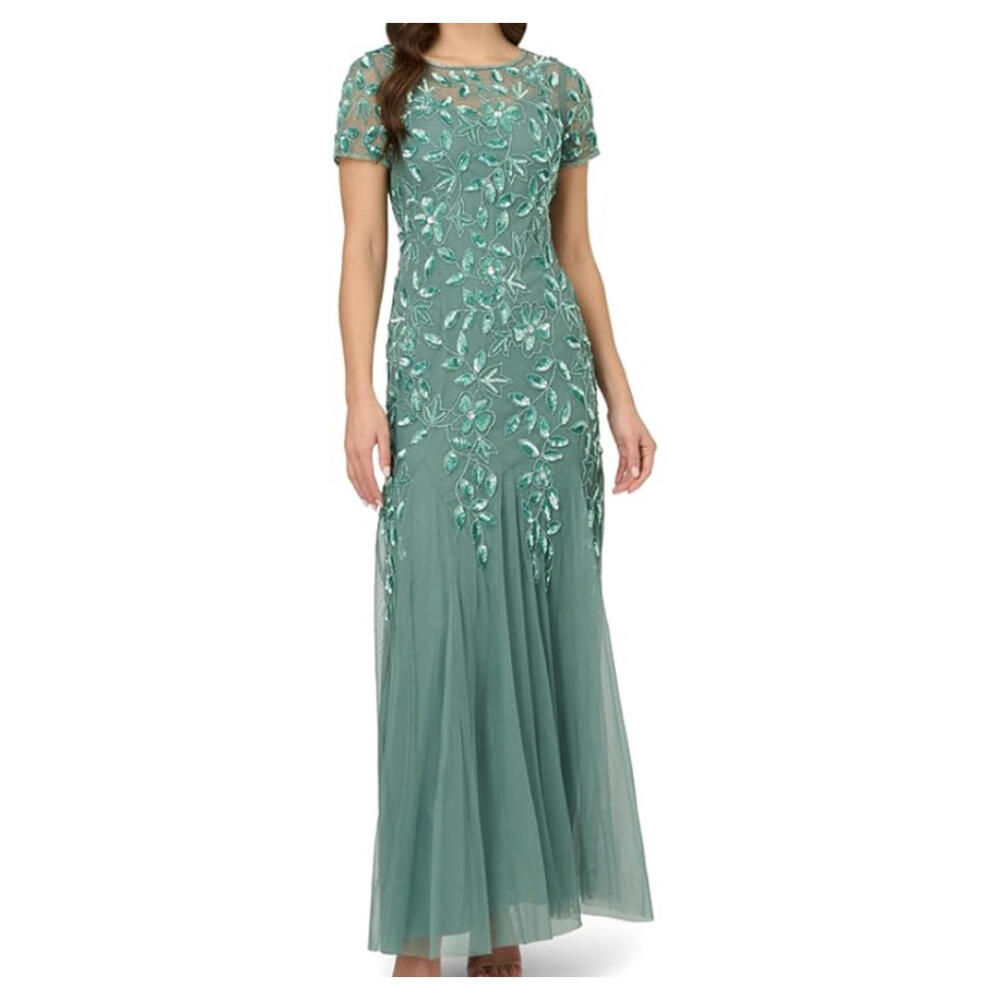ADRIANNA PAPEL teal sequin beaded mother of the bride dress sz 14 - Picture 2 of 9